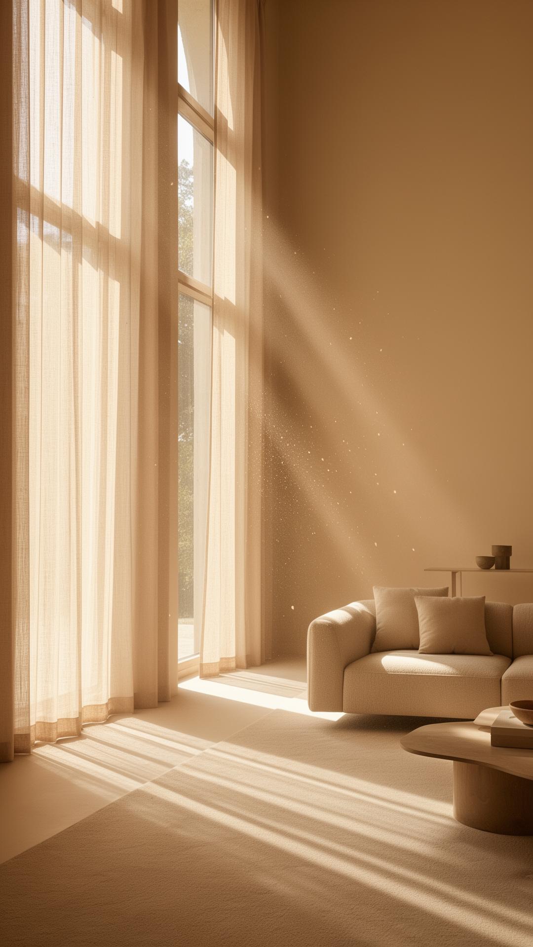 Sunlight diffused through linen drapes